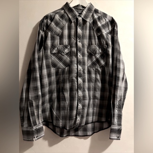 Wrangler Shirt Mens Black Gray Plaid LS Pearl Snap Casual Mens L Western Cowboy - Picture 1 of 7